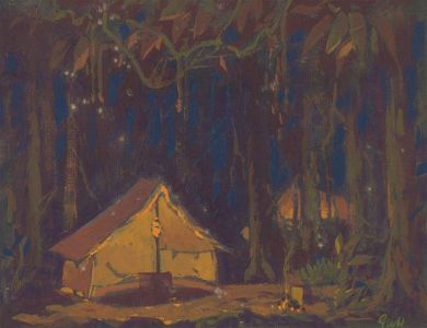 G.W.H - Mid 20th Century Gouache, Stylised Camping