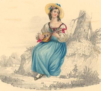 Late 19th Century Watercolour - Girl Playing a Lute