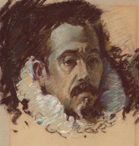20th Century Pastel - Portrait of an Elizabethan Gentleman