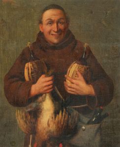 Luigi Agristi - Late 19th Century Oil, Monk with Wine & Hens