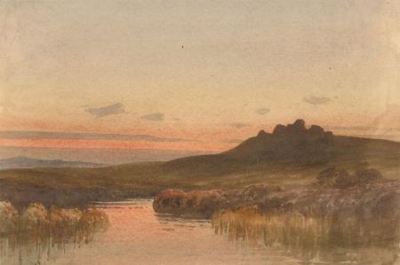 Charles Edward Hannaford RBA (1863-1955) - Watercolour, Dartmoor Sunset