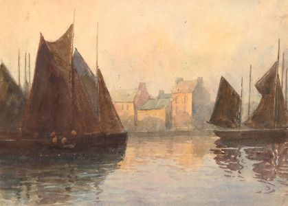 Charles Edward Hannaford RBA (1863-1955) - Watercolour, Sunlit Harbour