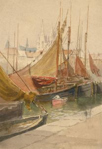 Charles Edward Hannaford RBA (1863-1955) - Watercolour, City Harbour
