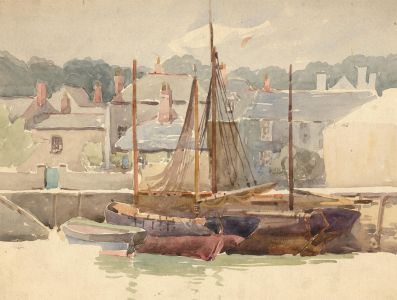 Charles Arthur Hannaford RBA (1887-1972) - Watercolour, Village Mooring