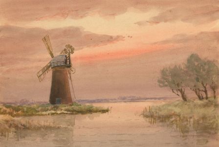 Charles Edward Hannaford RBA (1863-1955) - Watercolour, Norfolk Windmill