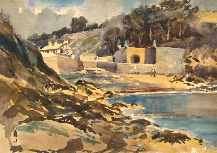 Charles Arthur Hannaford RBA (1887-1972) - Watercolour, Beach Town in Spring
