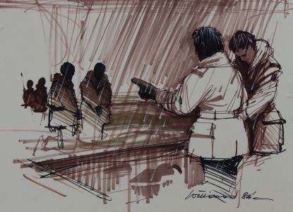 Williamson - Signed 1982 Pen and Ink Drawing, Falkland War Room Study