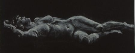 20th Century Chalk Drawing - Nude Study of a Reclining Lady
