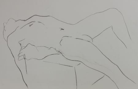 20th Century Charcoal Drawing - Reclining Study of a Nude Lady