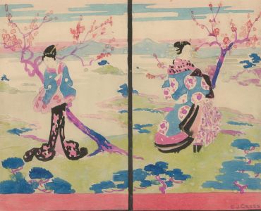 Cecil Cross - Early 20th Century Watercolour, Pink Japanese Scene