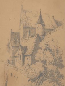 George de Paris - Signed 1876 Graphite Drawing, Scottish Castle