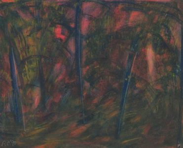 Philippa Cornfort - Signed 1990 Mixed Media, Red Trees