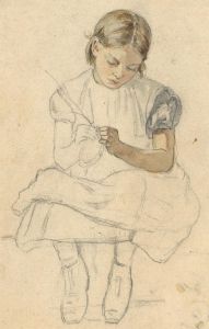 Emma Chadwick (1855-1932) - Late 19th Century Graphite Drawing, Crochet Girl