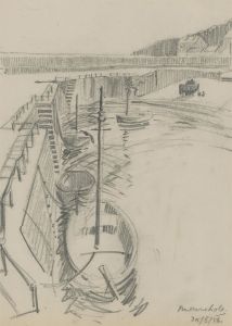 Malcolm Rogers - Set of Three 20th Century Graphite Drawings, Coastal Town Views