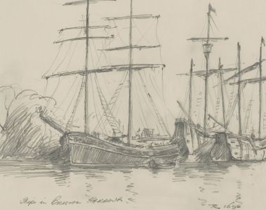 John A. Case - 1992 Graphite Drawing, Three graphite Studies of Boats