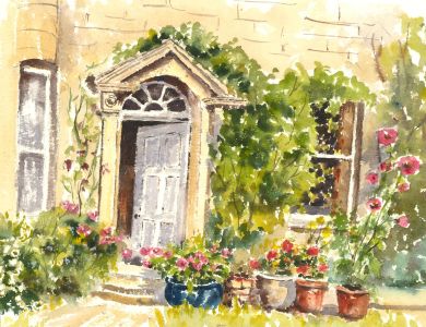 John A. Case - 20th Century Watercolour, Flowers By The Front Door