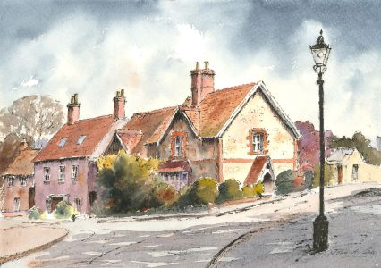 John A. Case - 20th Century Watercolour, House By A Lamppost