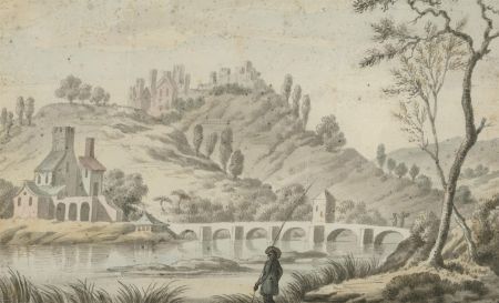 Paul Sandby (1730-1809) - 18th Century Watercolour, Fishing By Hilltop Castle