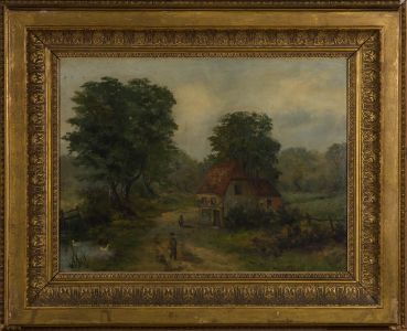 Late 19th Century Oil - Figures Before a Rural Cottage