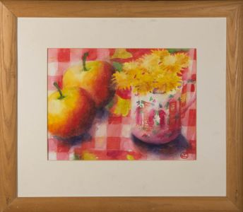 Framed 2000 Watercolour - Apples & Dandelions