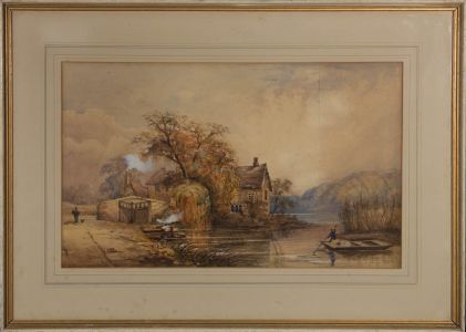 Framed Mid 19th Century Watercolour - The Riverside Cottage