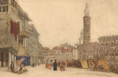 19th Century Watercolour - Continental Piazza