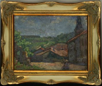 Early 20th Century Oil - Sunny Village Scene with Figures