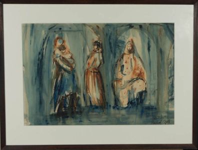 Rachael Cegla - Signed & Framed 20th Century India Ink, Waiting Women