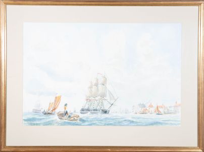 Peter Wall - Signed & Framed 1990 Watercolour, HMS Victory