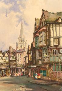 T. Page - 1932 Watercolour, Historic Street