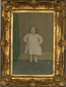 Early 20th Century Watercolour - Young Girl in White Dress and Red Shoes