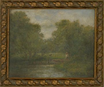 Late 19th Century Oil - Watching Sheep From A Bend In The River