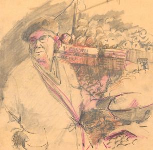 Mid 20th Century Graphite Drawing - Market Seller