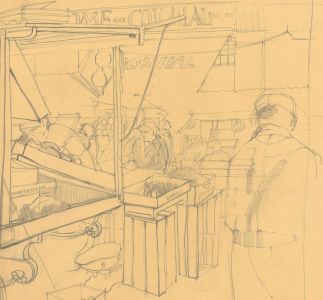 Mid 20th Century Graphite Drawing - London Market
