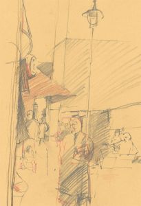 Mid 20th Century Graphite Drawing - Street Scene Sketch