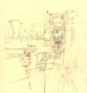 1969 Graphite Drawing - The Corner Shop
