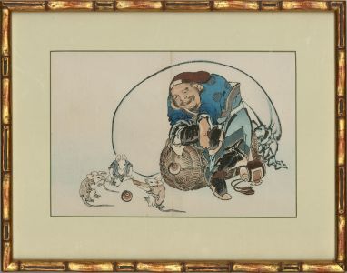Late 19th Century Japanese Woodblock - A Peddler And His Mice