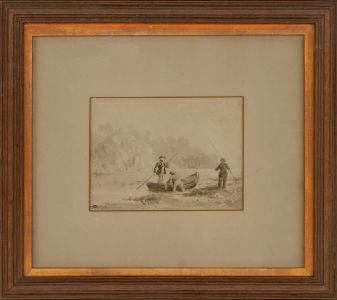 Framed 19th Century Watercolour - Three Fishermen