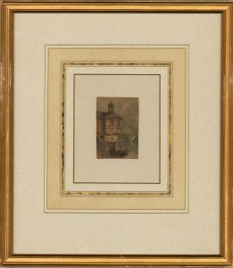 Framed 19th Century Watercolour - Fishermen on the Riverbank