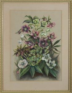 A.J. Claydon - Mid 20th Century Gouache, Purple Flowers