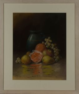 D.A. Fisher - Framed 1911 Pastel, Still Life with Fruit