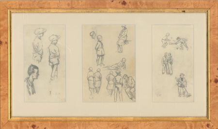 L. K - Signed & Framed 20th Century Graphite Drawing, Trio Figurative Studies