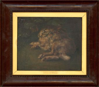 Framed 19th Century Oil - Recumbent Hare