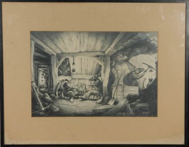 Framed 20th Century Graphite Drawing - A Break from Mining