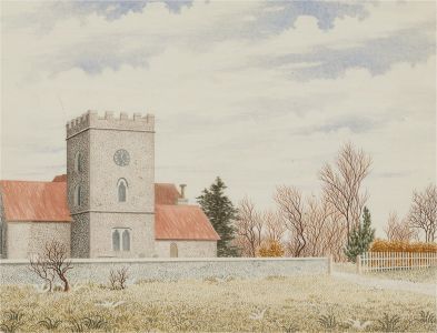 Ronald A. Broad - 1991 Watercolour, Owslebury Church
