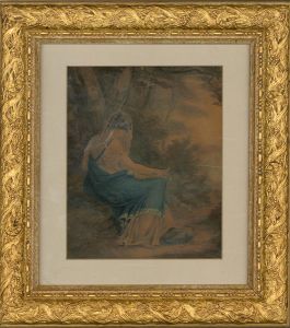 Framed 19th Century Watercolour - A Woman and her Lyre