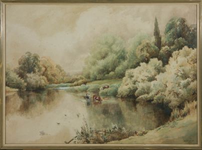 R. L. Browning - Signed & Framed 19th Century Watercolour, Cattle in the River