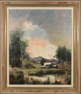 M. Gaulin - Signed & Framed 19th Century Oil, Lakeside Summer Evening