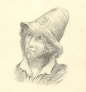 Early 20th Century Graphite Drawing - Young Man with Hat