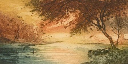 Mid 20th Century Etching - Sunsets Over A River